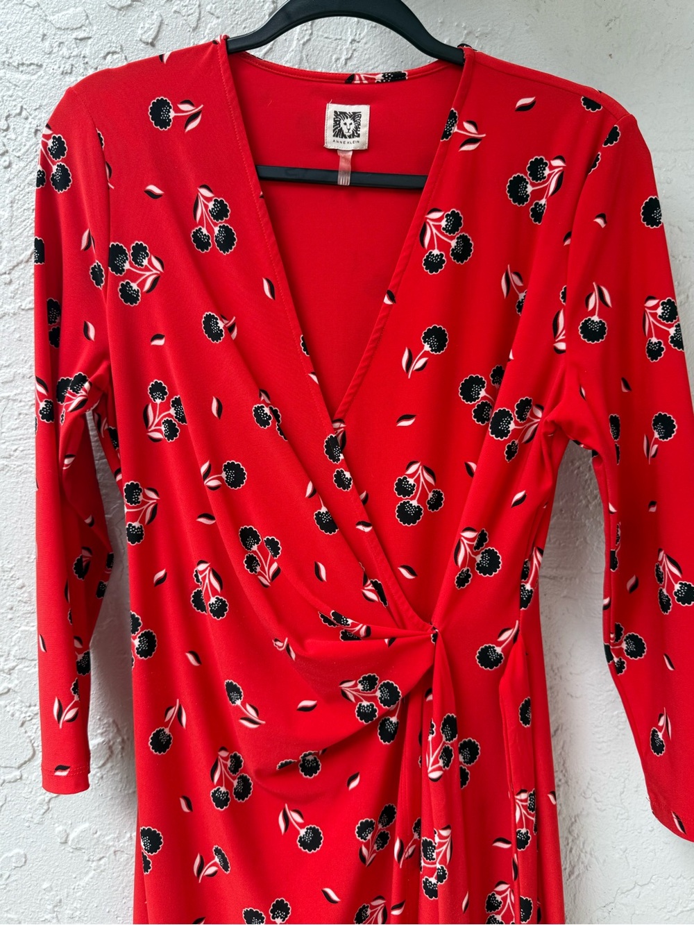 Anne Klein Red Floral Dress Faux Wrap Sz M EUC